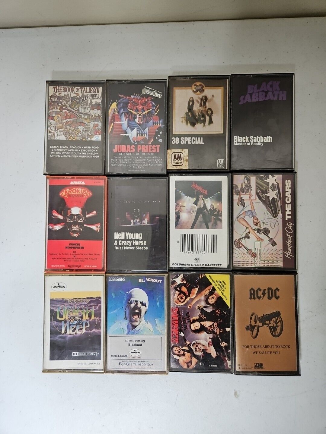 Cassette Tape Lot Of 12 ROCK 80s Tapes AC/DC Judas Priest Black Sabbath Krokus