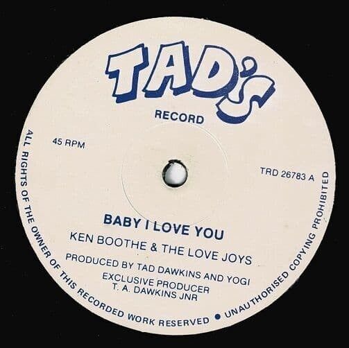 KEN BOOTHE & THE LOVE JOYS Baby I Love You Vinyl Record 12 Inch Tad\'s Reggae Ska