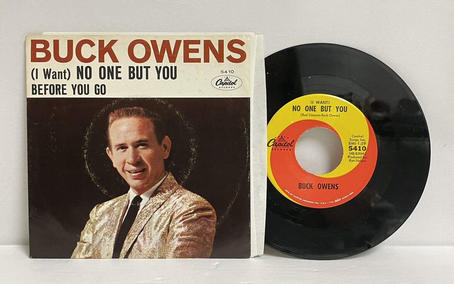 BUCK OWENS,-BEFORE YOU GO-NO ONE BUT YOU -45 RPM RECORD NM COND\' A9