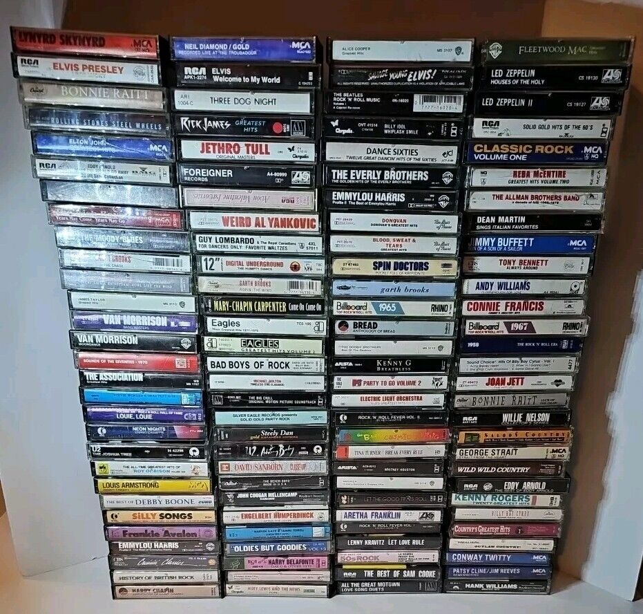 Lot of 116 Music Cassette Tapes in Cases Classic Rock Country Zeppelin Beatles