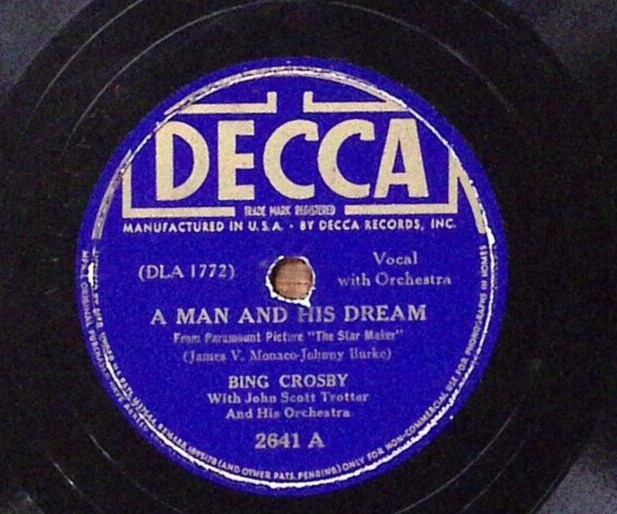 BING CROSBY A MAN AND HIS DREAM/GO FLY A KITE DECCA RECORDS 78 RPM 285