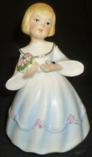 VINTAGE MUSIC BOX BISQUE PORCELAIN GIRL W/FLOWERS FIGURINE 'HAPPY BIRTHDAY' picture