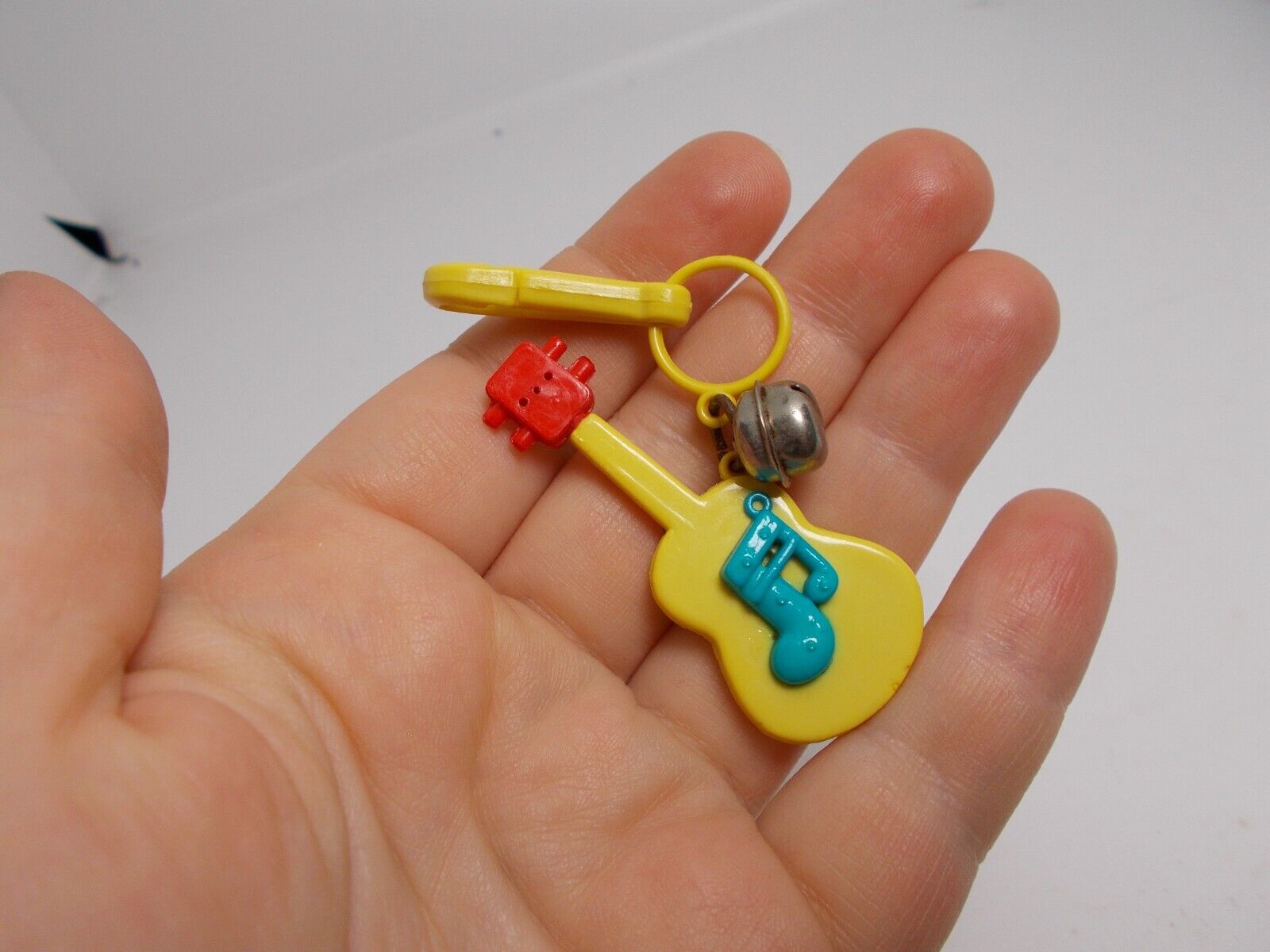 1980s Bell Charm Guitar Yellow Blue Notes Red End Plastic Complete