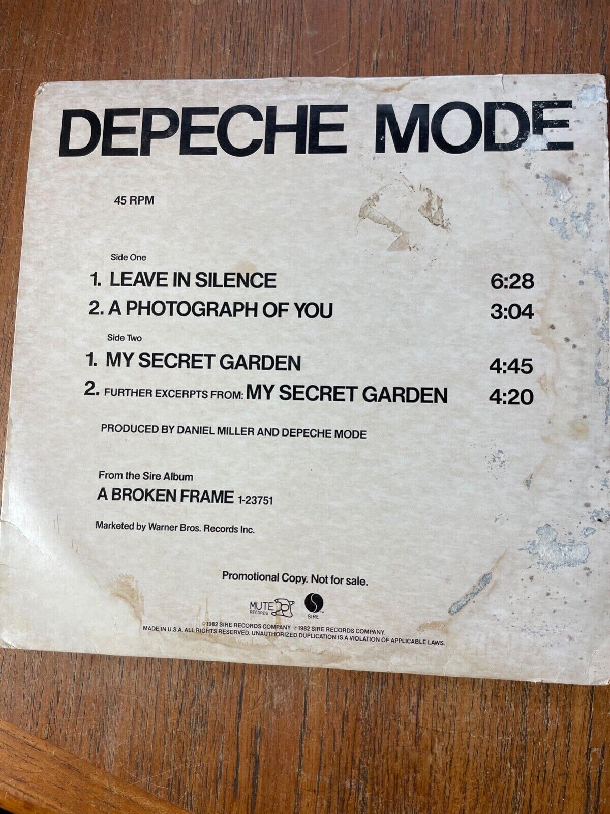 Depeche Mode Selections From A Broken Heart Promo Sampler LP Record PRO-A-1084