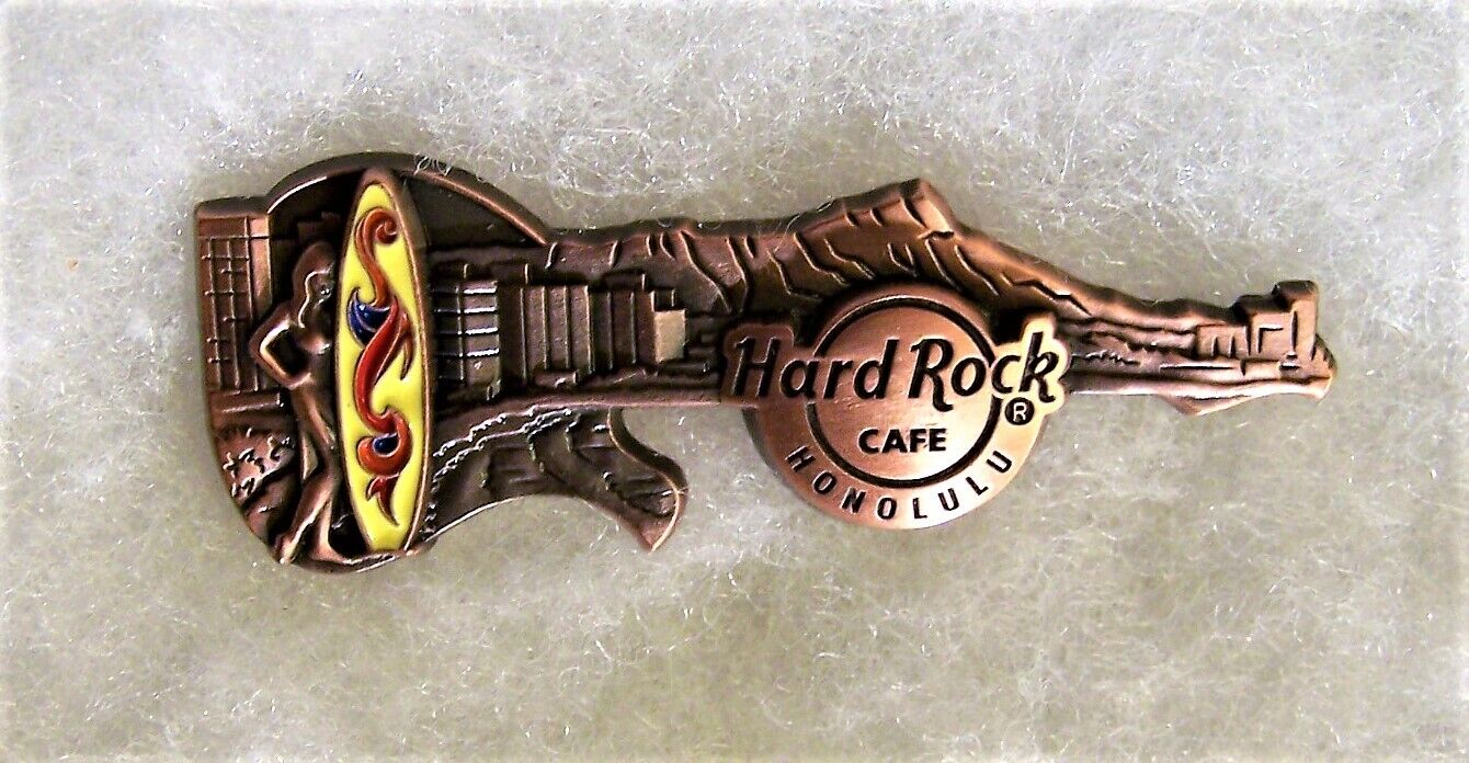 HARD ROCK CAFE HONOLULU 3D BRONZE SKYLINE GUITAR SERIES PIN # 94970