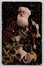 RPPC Brown Santa Claus Trees Drum Gel Saxony Real Photo Christmas P228 picture