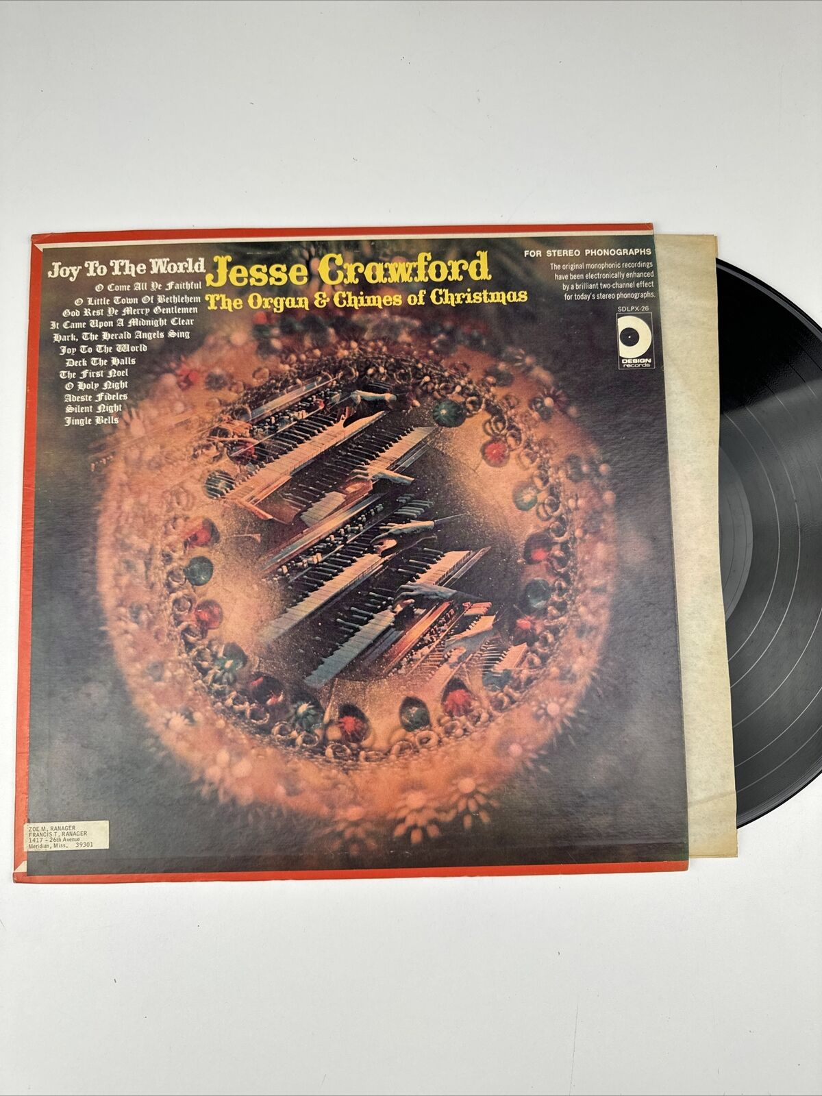 Jesse Crawford - The Organ & Chimes of Christmas LP Vinyl Record SDLPX-26