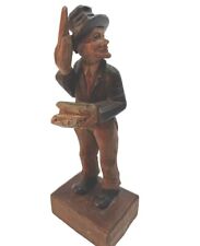 Wood Carving  Man Hat Music Hand painted 7.5 Inches Folk Art Vintage picture