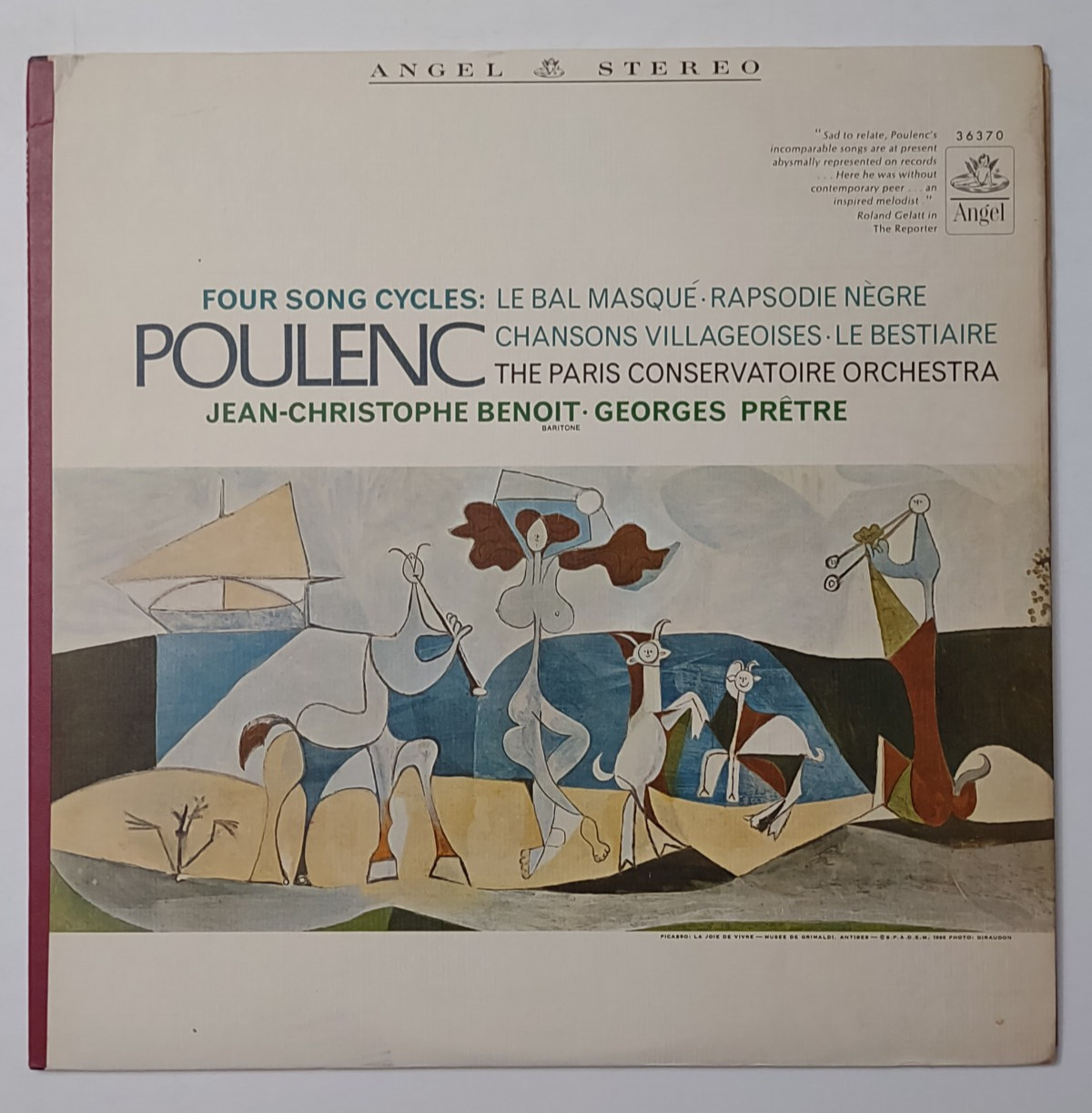 Four Song Cycles Poulenc vinyl record Jean-Christophe Benoit Tested Angel 36370