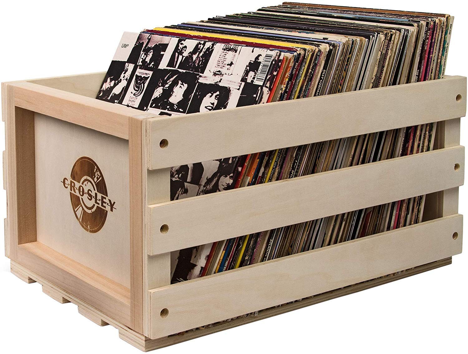 Crosley AC1004A-NA Vinyl Record Storage Crate, Natural | Holds Up to 75 Stand...