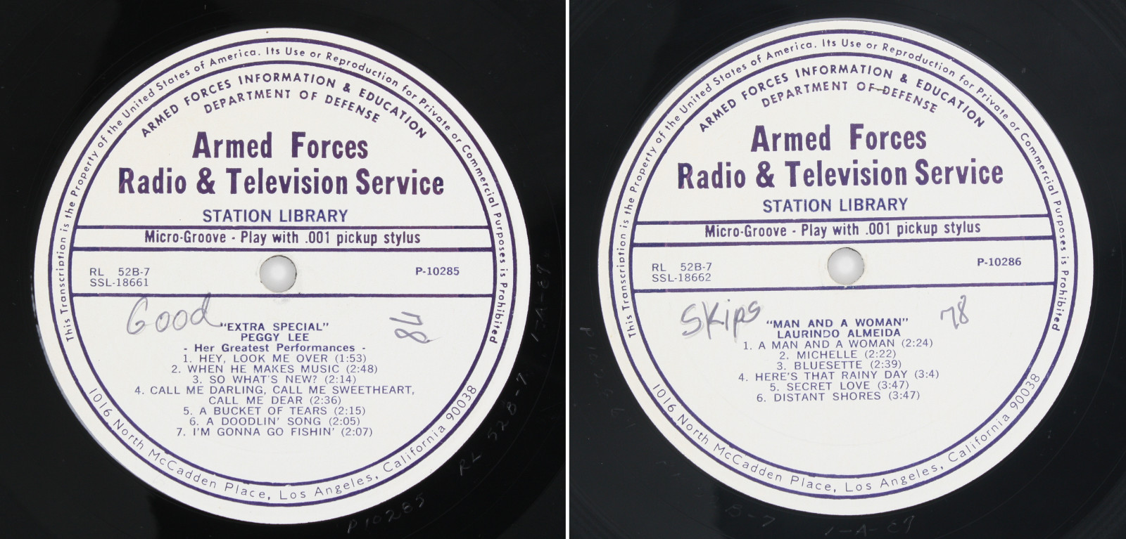 1960s AFRTS Peggy Lee Extra Special Laurindo Almeida Armed Forces Transcription