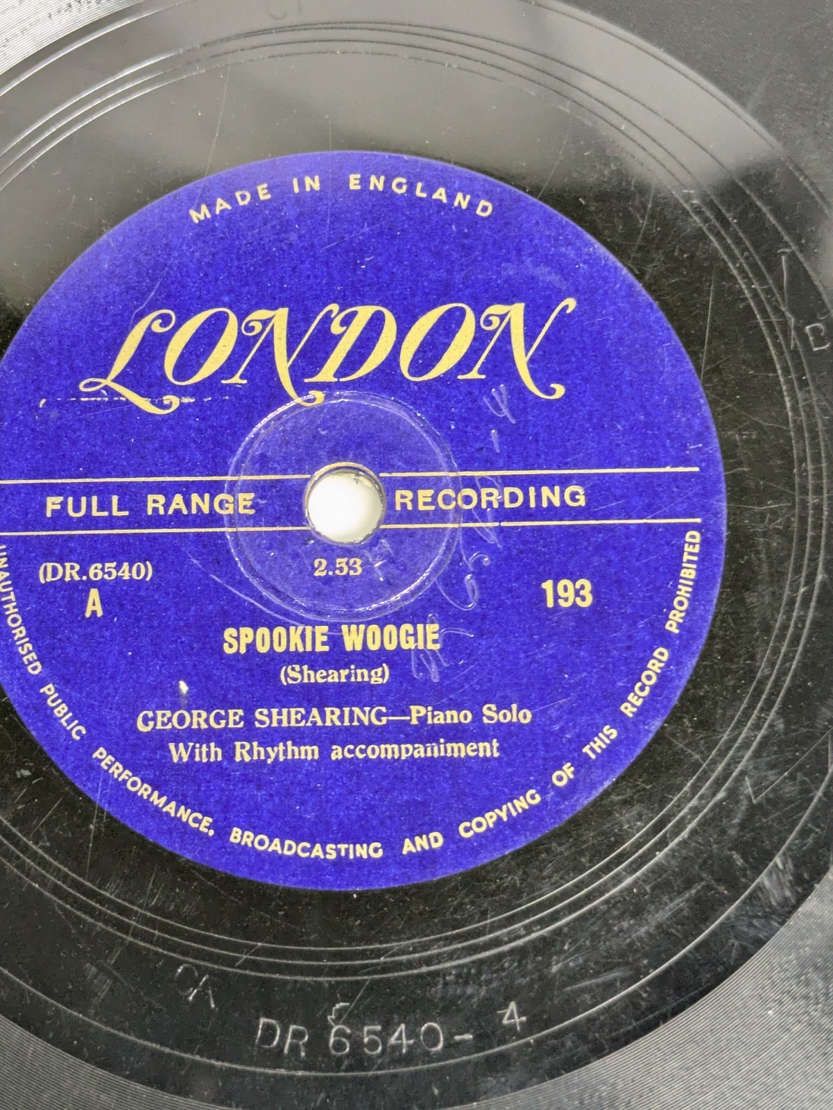 Lot of 2 - Jazz Records 78RPM George Shearing Anton Karas -  London 536 193 V+