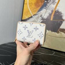 Louis Monogram Denim Zippy Coin Wallet Blue White Canvas Card Holder New picture