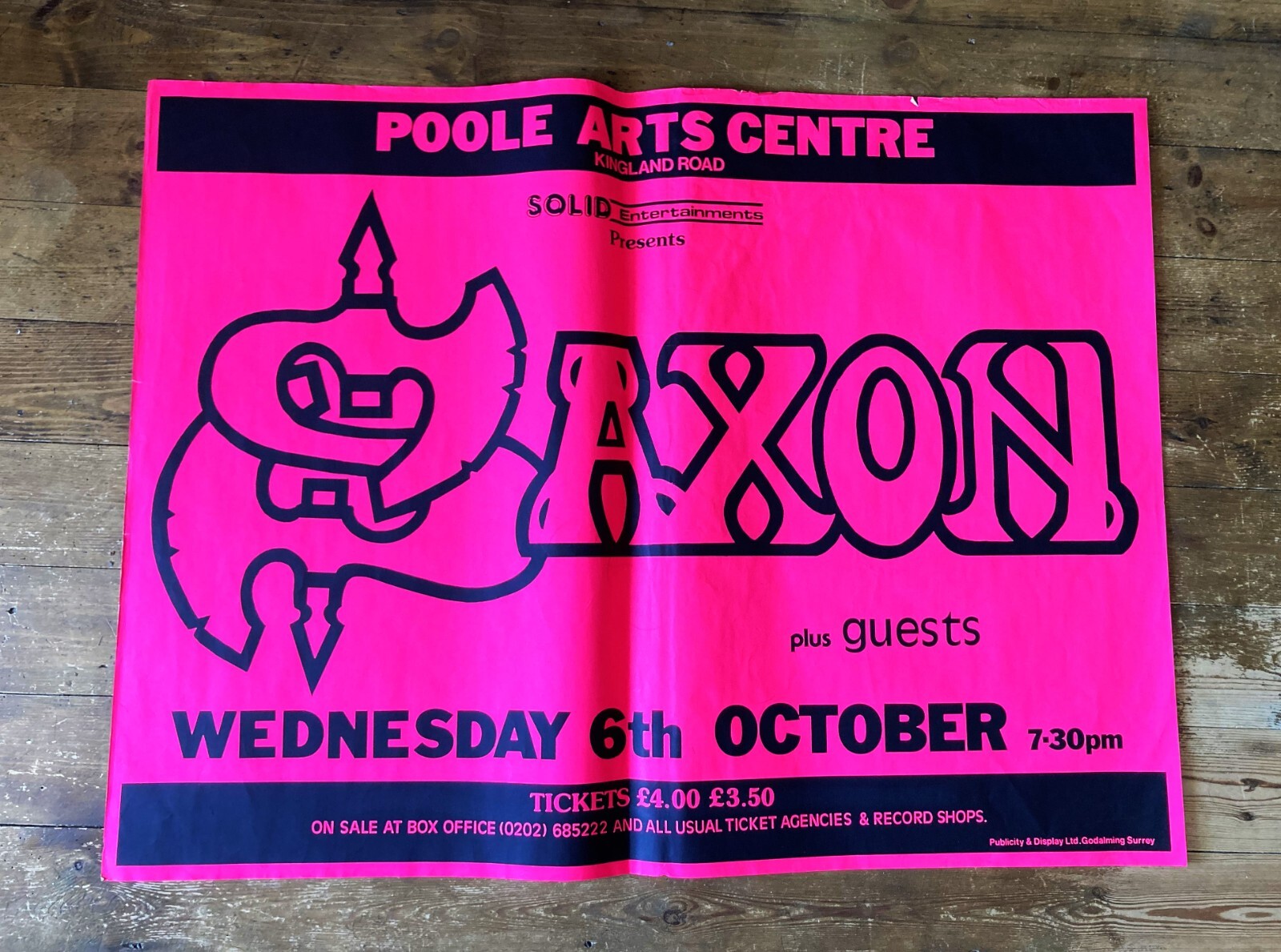 SAXON ORIGINAL 1982 CONCERT GIG POSTER POOLE ARTS CENTRE OCTOBER 6th NWOBHM