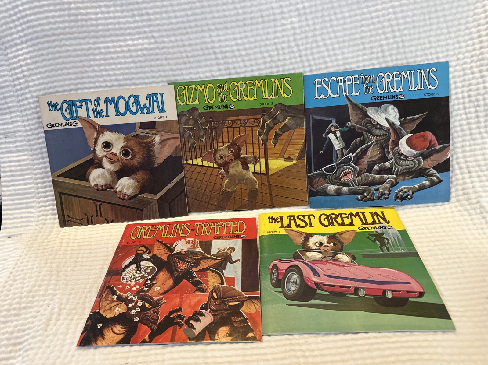 Complete Vintage 1984 Gremlins Read Along Vinyl 45s Record Book Set 1 - 5 Gizmo