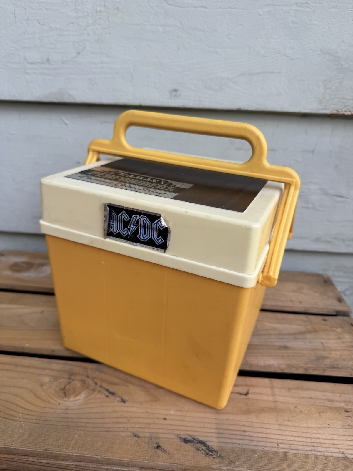 Vtg 70s Metro Products Michigan Record Storage Box Golden Yellow Wood Panel 45’s