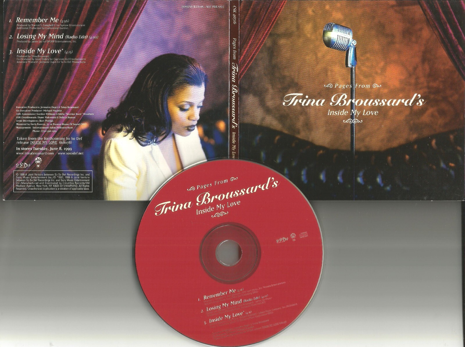 TRINA BROUSSARD Inside My love 3TRX SAMPLER w/ RARE RADIO EDIT PROMO DJ CD