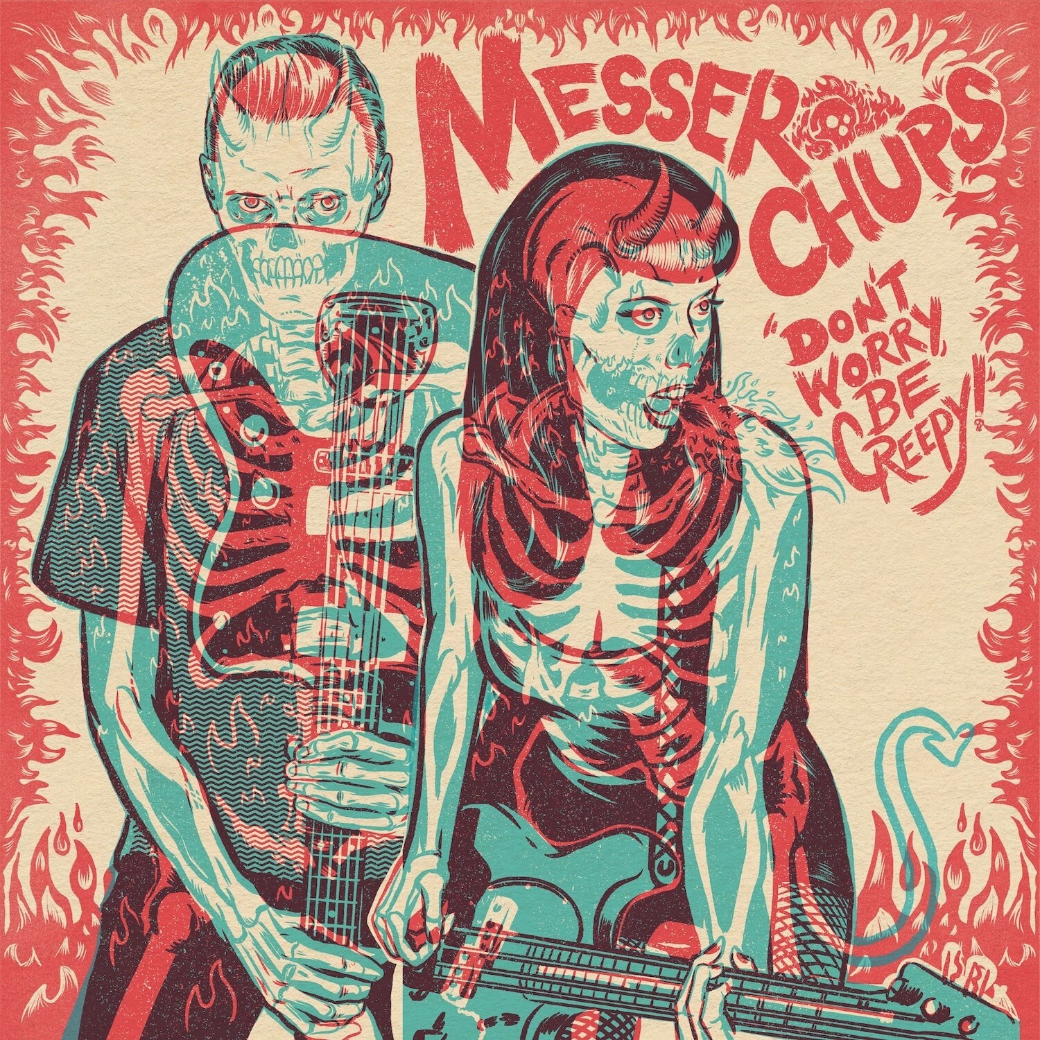 Messer Chups - Don\'t Worry, Be Creepy EP - Red/Cyan Vinyl (Surf Rock, Rockabilly