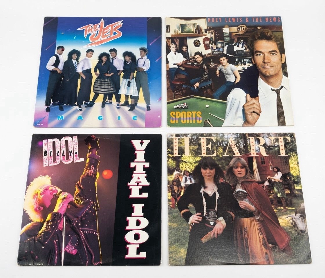 Vintage Vinyl LP Lot 5 Billy Idol Heart Huey Lewis Jets 80s Rock Pop Records LPs