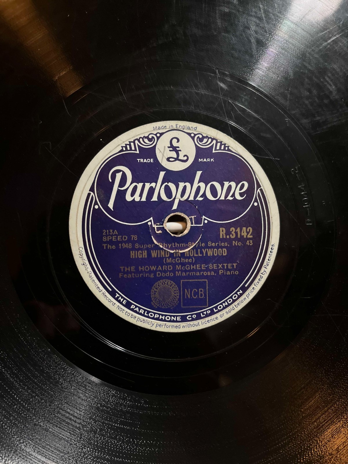 78 rpm Howard McGhee/Charlie Parker Parlophone R.3142 in V+