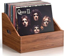 Wooden Vinyl Record Storage Crate, Large-Capacity Retro Record Holder Box For... picture