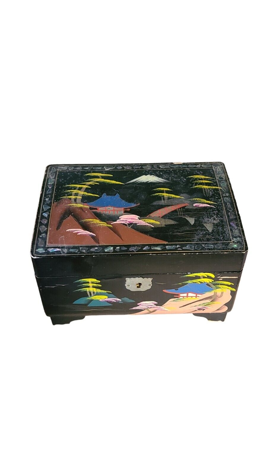 Vintage Handpainted Japan Music Box Lacquer Wood 8