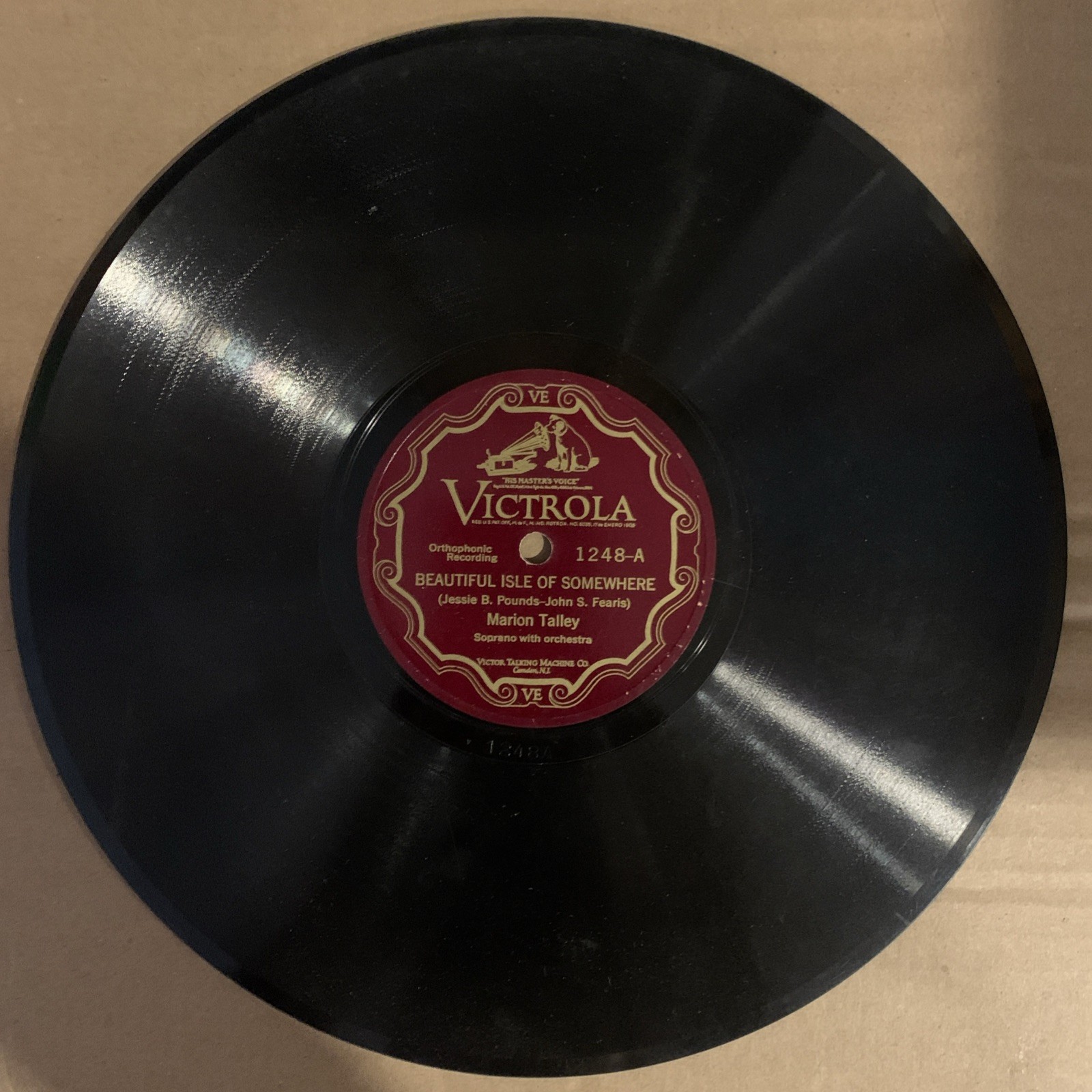 Marion Talley, 78 rpm, V, Beautiful Isle Of Somewhere, Victrola 1248