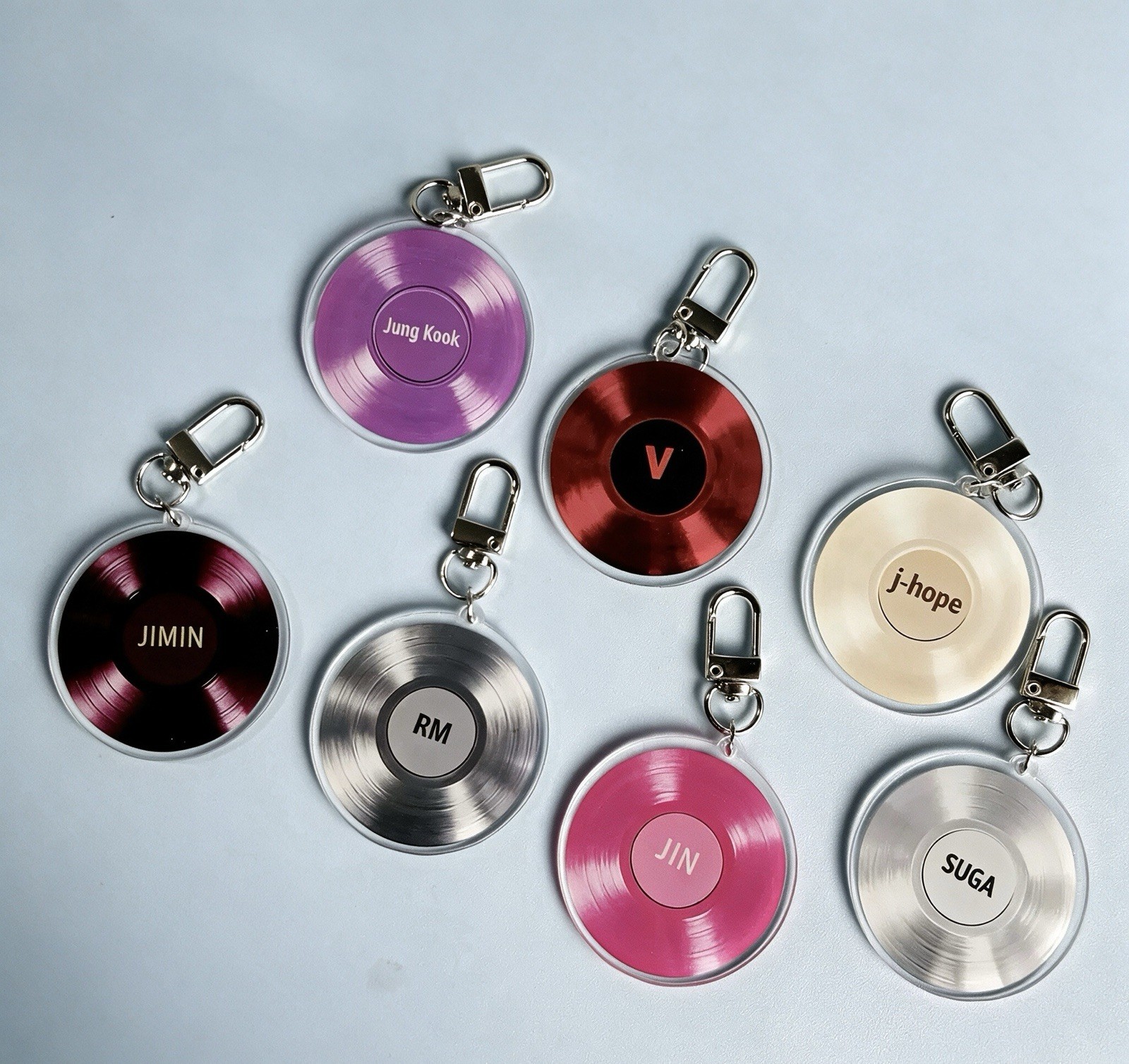 BTS “ARIRANG” CD Acrylic Keychain – Vinyl Record Bag Charm Fan Merchandise set 7