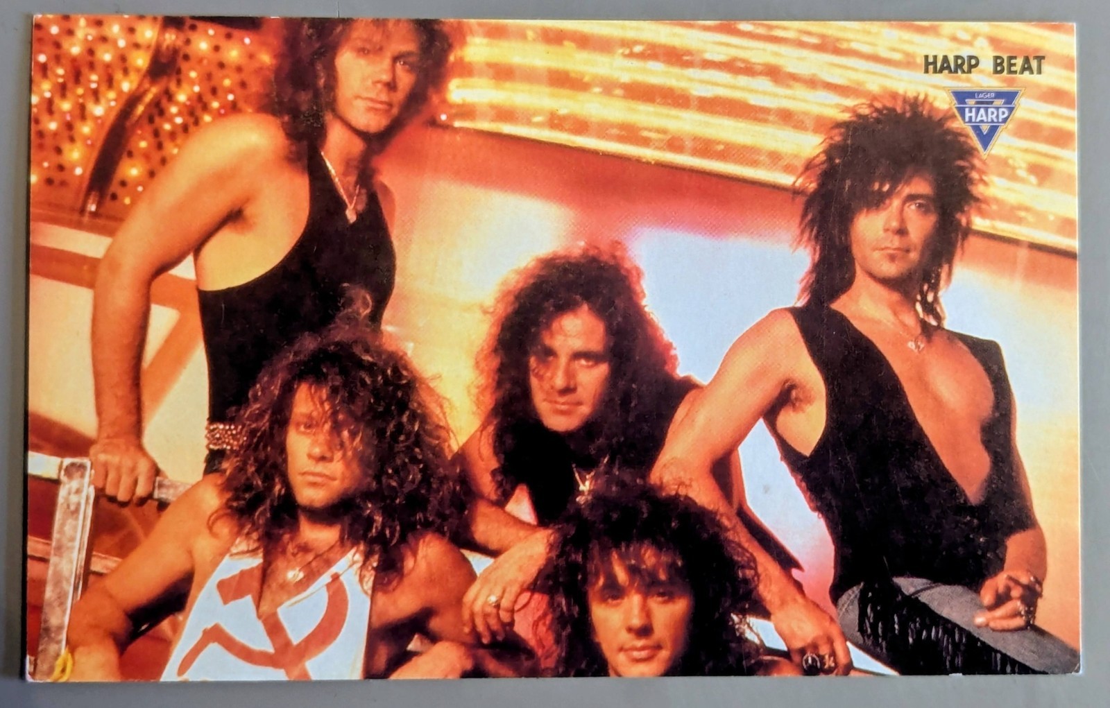 BON JOVI - 6 x 4 COLOUR POSTCARD - HARP BEAT - HARP LAGER MUSIC PROGRAMME - 80's