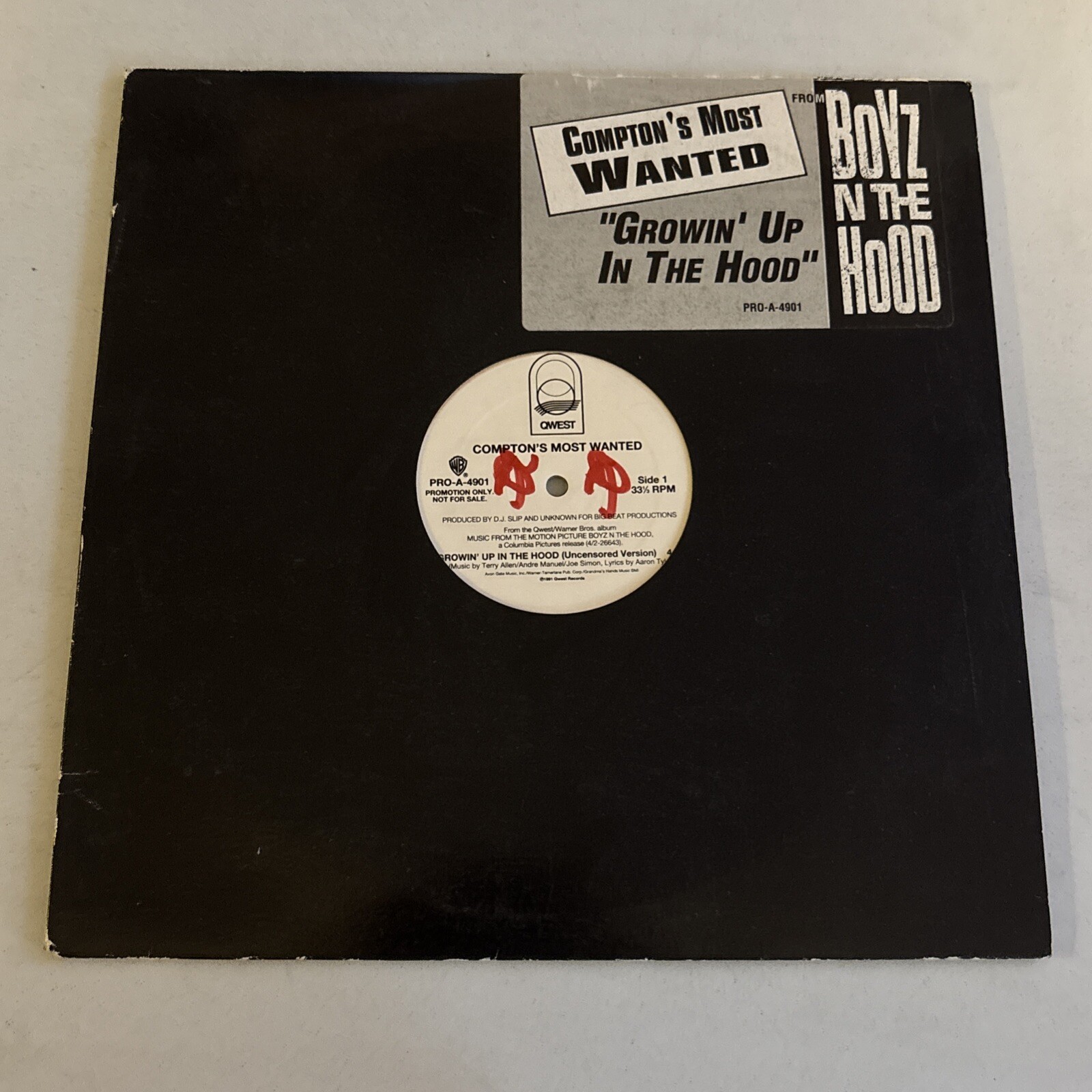 Comptons Most Wanted: Growin’ Up In The Hood vinyl 12” VG 1991 Promo Pro-a-4901