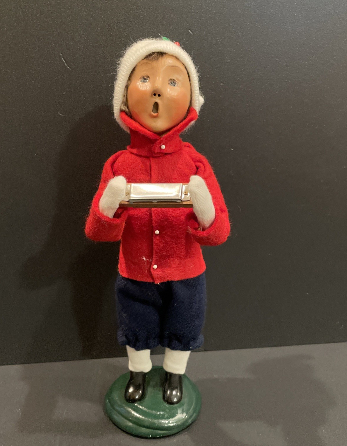 Vintage Byers' Choice Caroler Boy with Harmonica - Red Coat Christmas Figurine