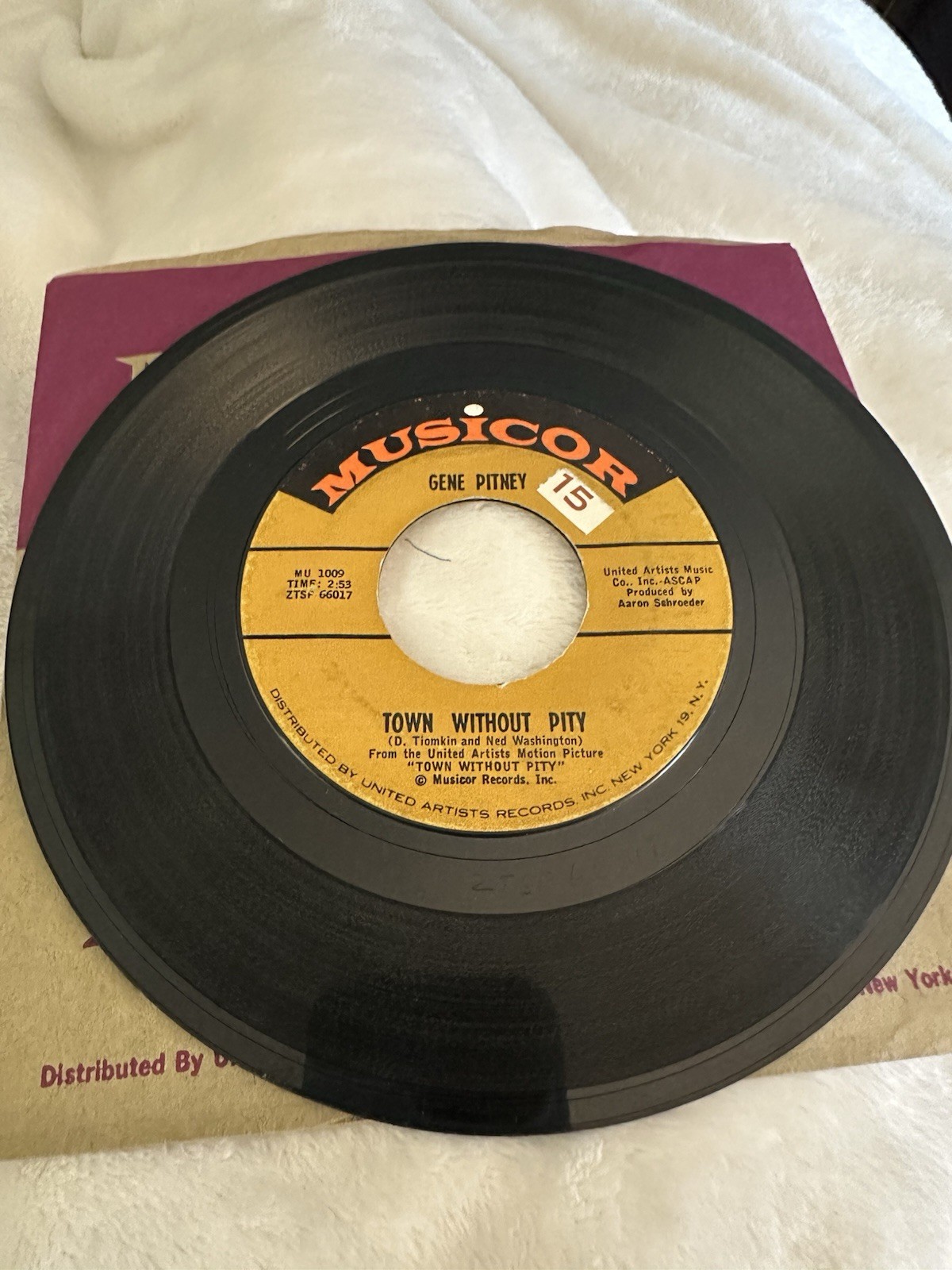 GENE PITNEY-TOWN WITHOUT PITY/AIR MAIL SPECIAL DELIVERY-MUSICOR MU 1009 VG+ 1961