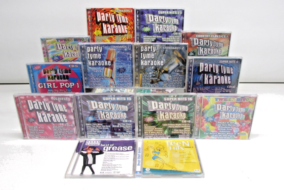 Lot of 14 Assorted Party Tyme Karaoke/Karaoke CDs
