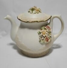 Vintage Teapot Capodimote Flowers & Embossed Lace, No Music Box picture