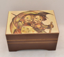 Music Box Wood w/design of boy & girl holding umbrella Brown Vintage picture