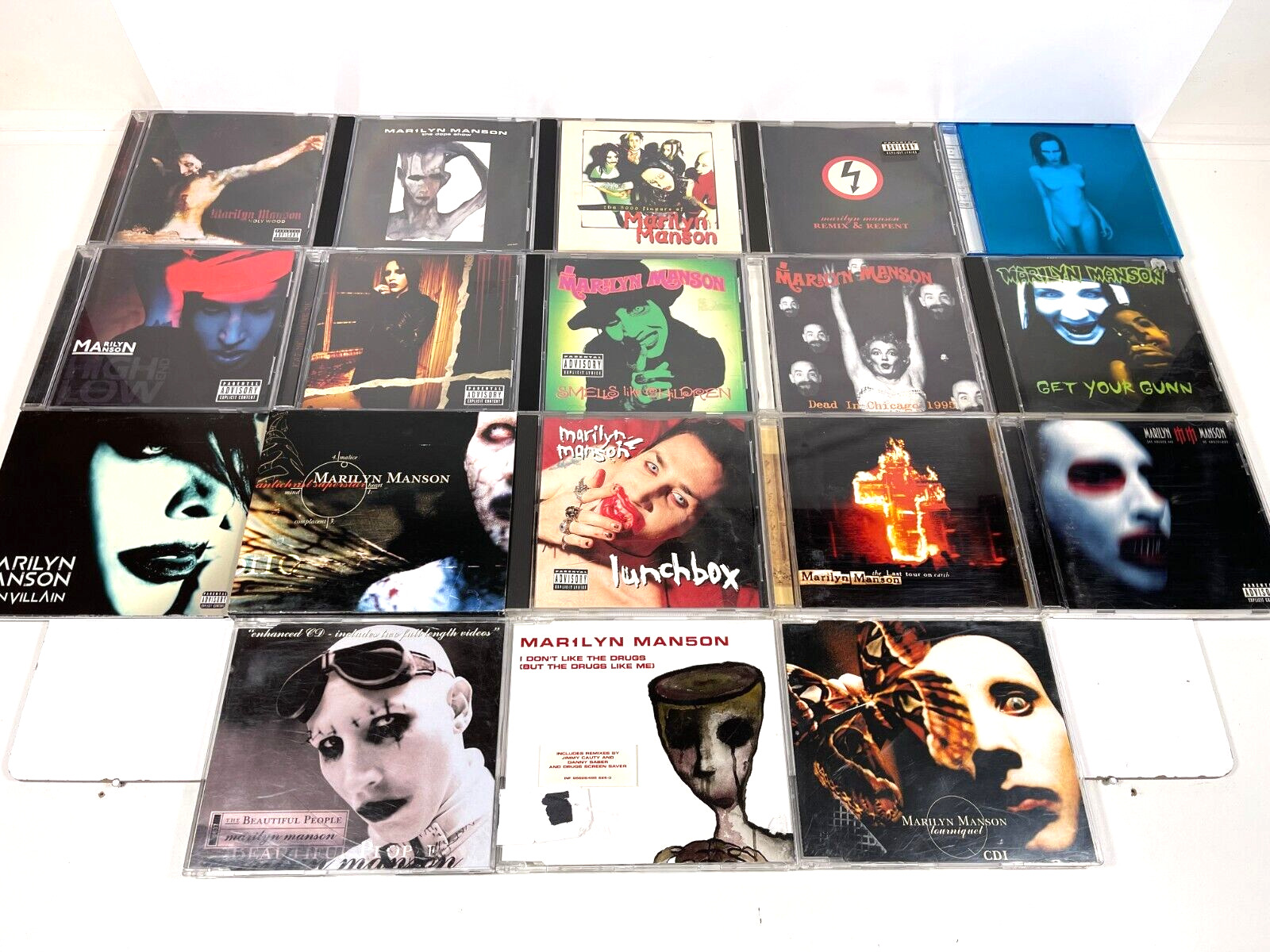 Lot of 18 Marilyn Manson Tourniquet Lunchbox Smells Like Children Holywood CDs