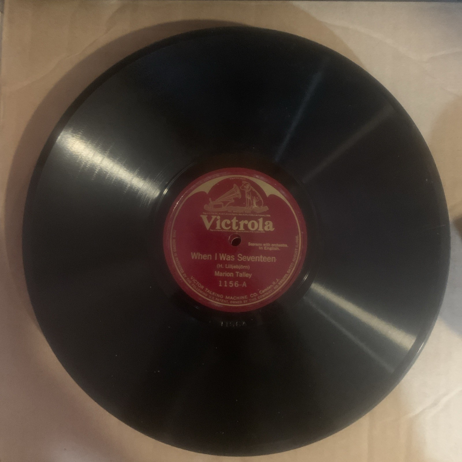 Marion Talley, 78 rpm, V+, When I Was Seventeen, 1156