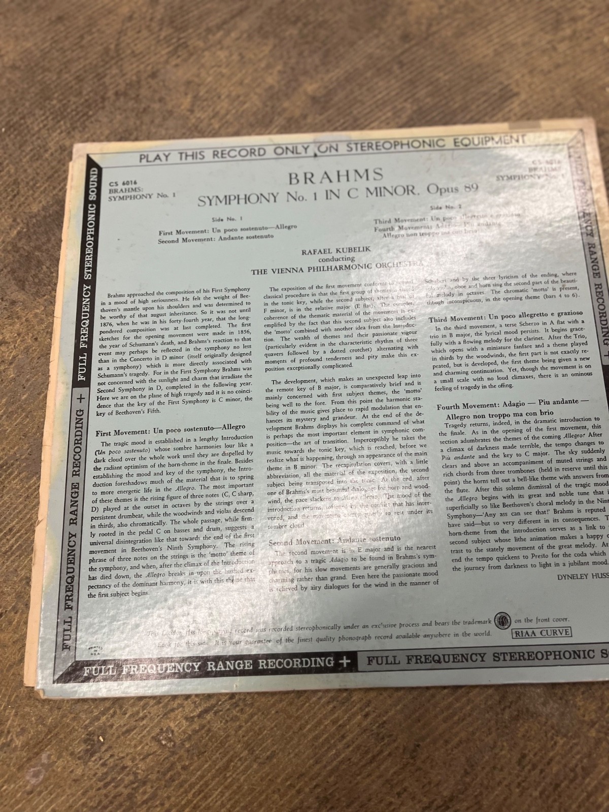 Rafael Kubelik, Brahms: Symphony No. 1, London CS 6016, 1959 Classical, Blueback