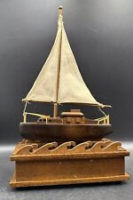 Vintage George Good Wooden Ship Music Box Sailboat Plays  “Ship Of Fools” Melody picture