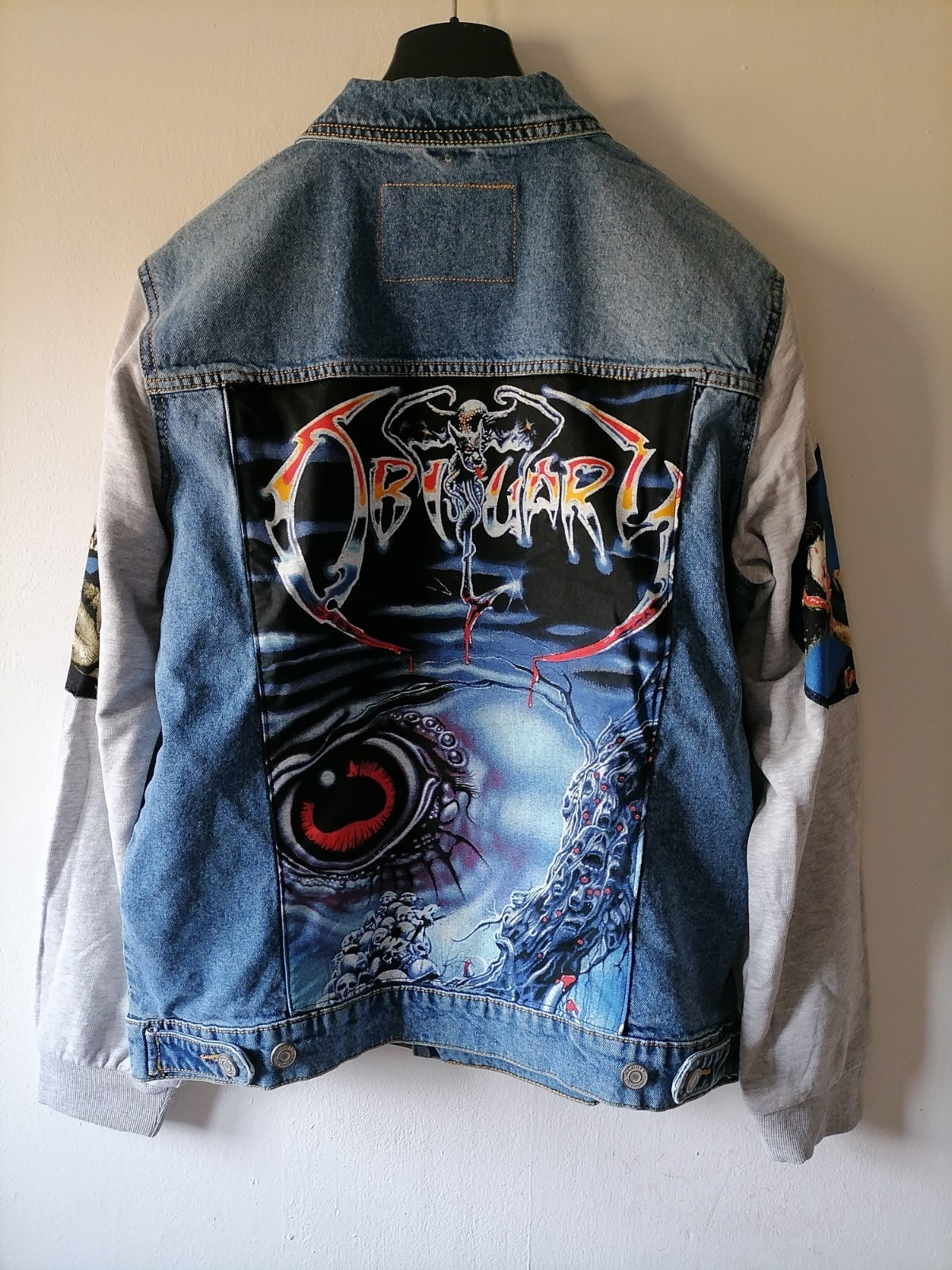 OBITUARY  Cause of Death  , Giubbotto di Jeans-Denim Custom taglia Large  Unused