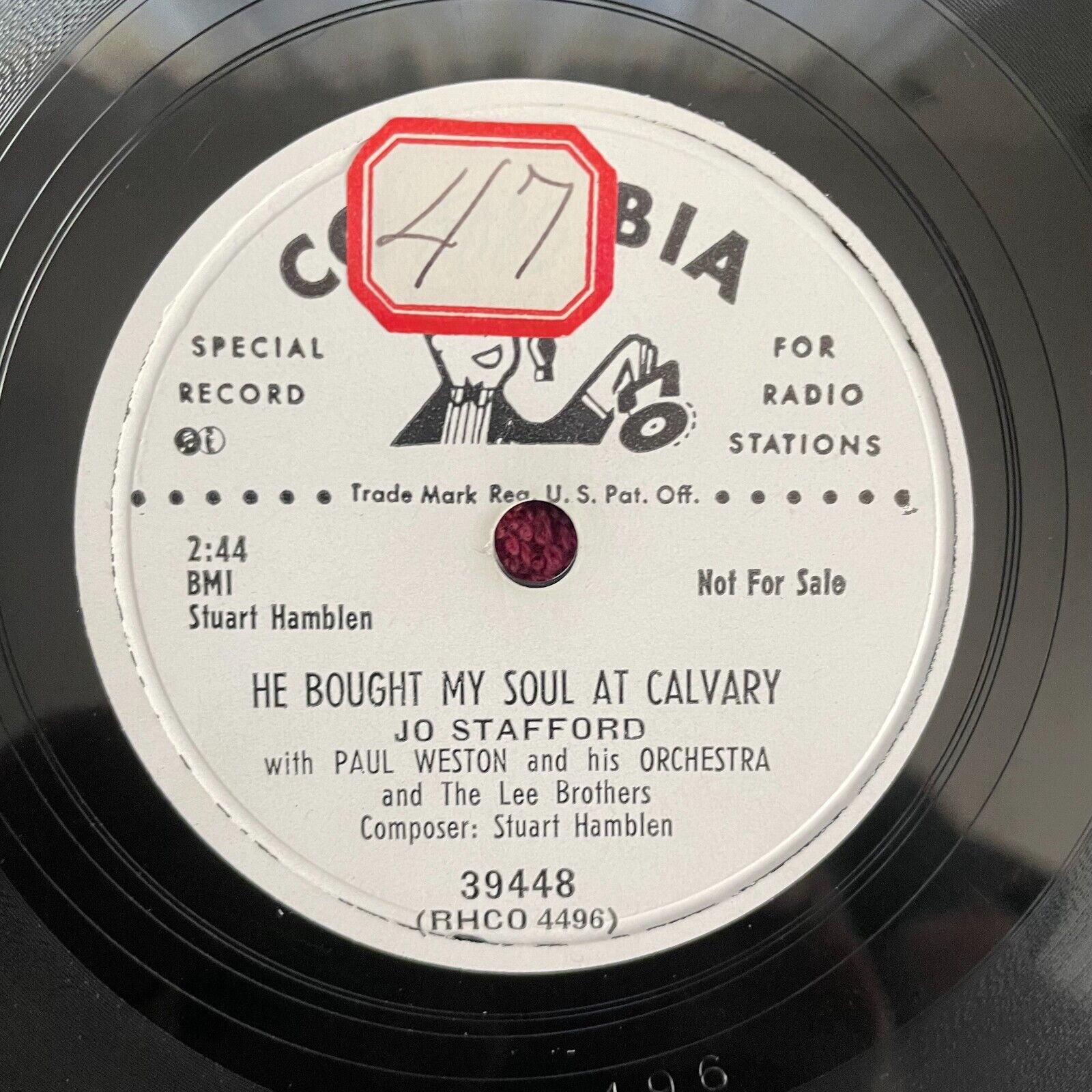 JO STAFFORD Columbia 39448 PROMO 78rpm He Bought My Soul at Calvary/Star of Hope