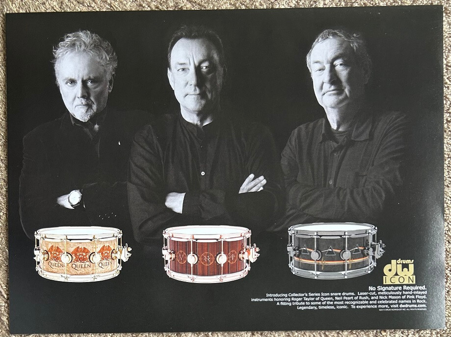 DW DRUMS 2015 1-page ad ROGER TAYLOR QUEEN NEIL PEART RUSH NICK MASON PINK FLOYD