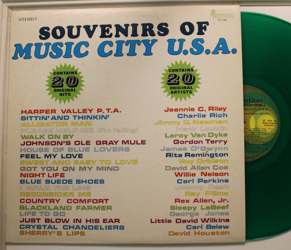 V/A Green Vinyl Lp Souvenirs Of Music City U.S.A. On Plantation - Vg++ To Nm