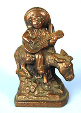 GUITAR PLAYING MEXICAN COWBOY ON DONKEY VINTAGE METAL BANK SOUTHWESTERN FIGURINE picture