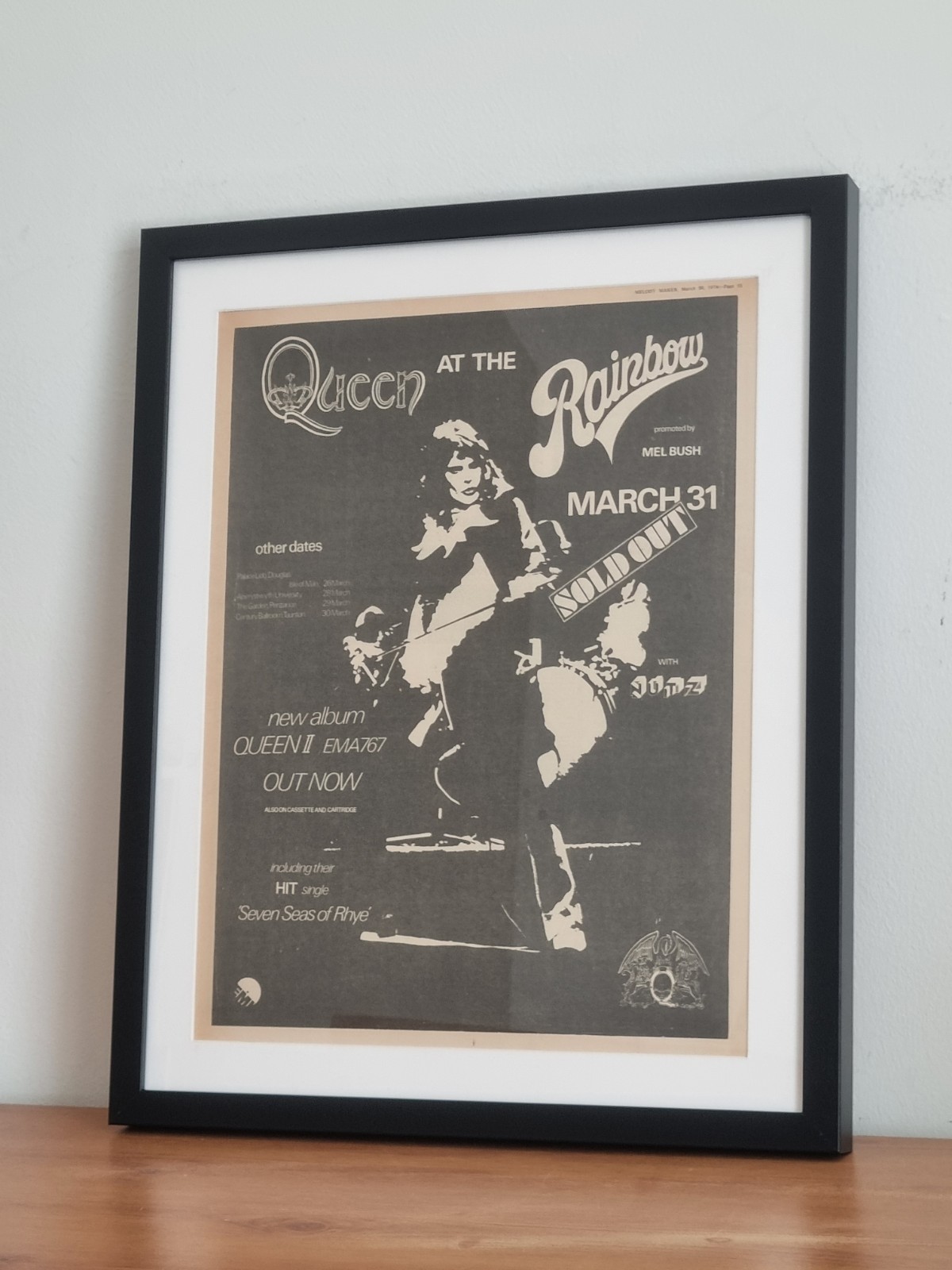 QUEEN Original framed promo ad poster.  1974.A3.Frame size 53cm x 43cm