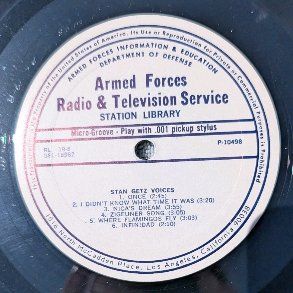 Armed Forces Radio Transcription Disc - Stan Getz - Voices, Righteous Brothers 
