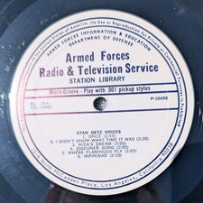Armed Forces Radio Transcription Disc - Stan Getz - Voices, Righteous Brothers  picture