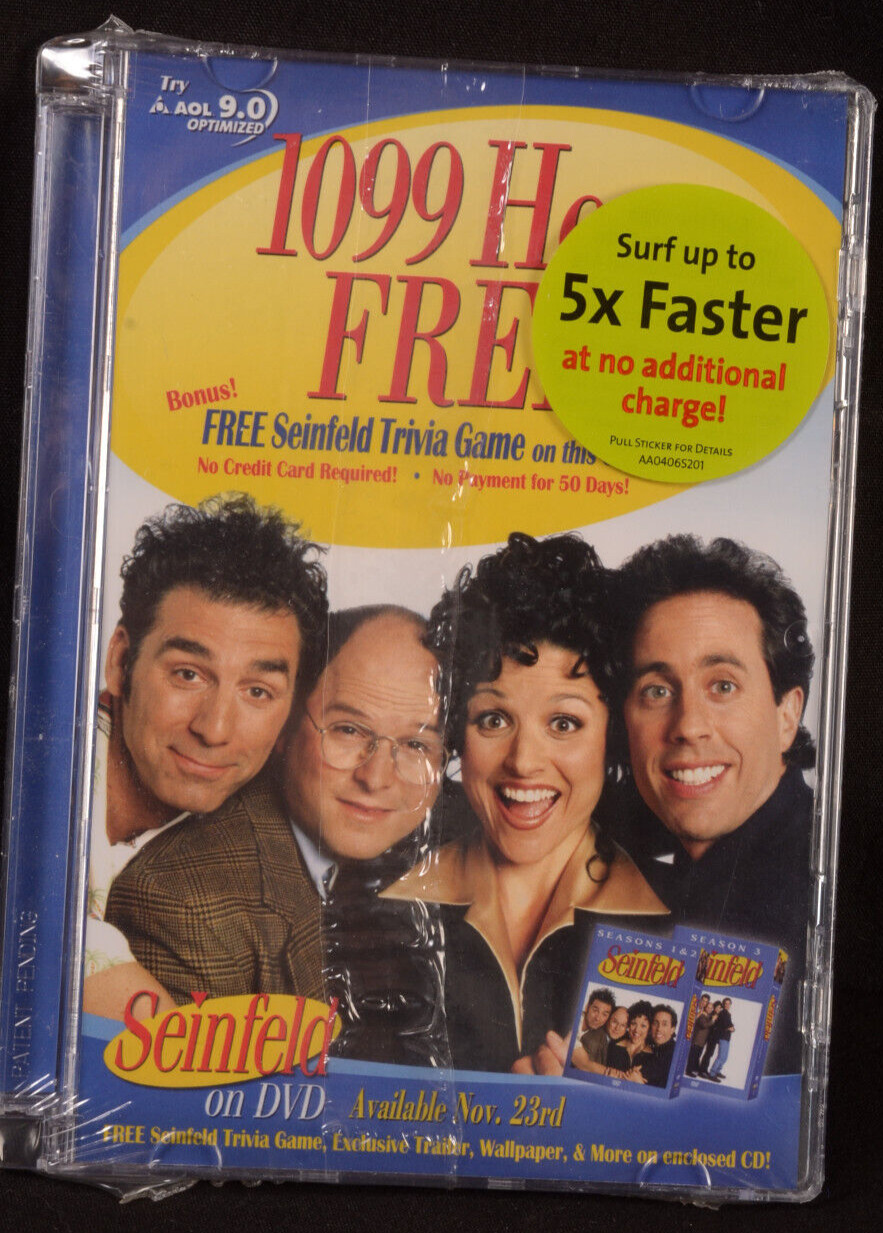 America Online AOL Version 9.0 CD -1099 Hours Free Seinfeld Promo Factory Sealed