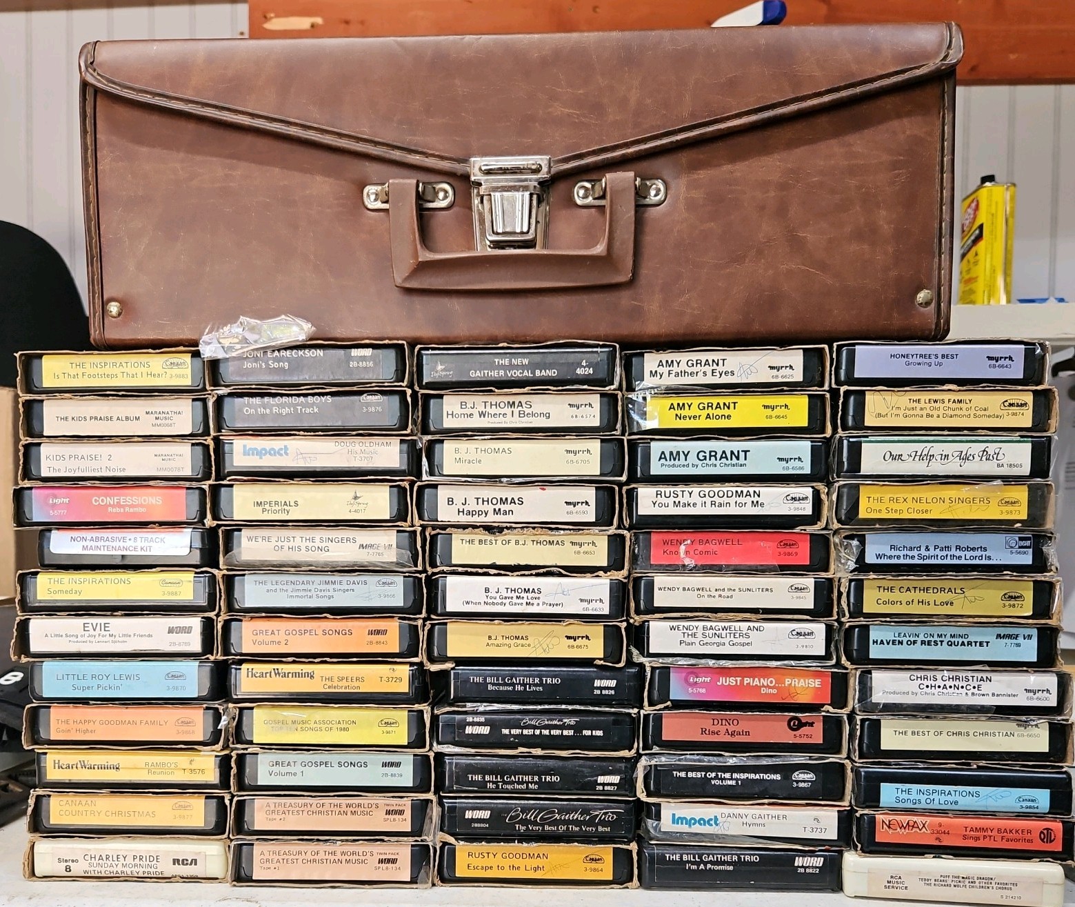 (1) Large Lot of 60 Vntg 8-Track Southern/Country Gospel Tapes W/Case Untested