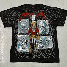 Vintage Metallica Brockum l Black All-Over Print Spiderweb Graphic T-Shirt picture